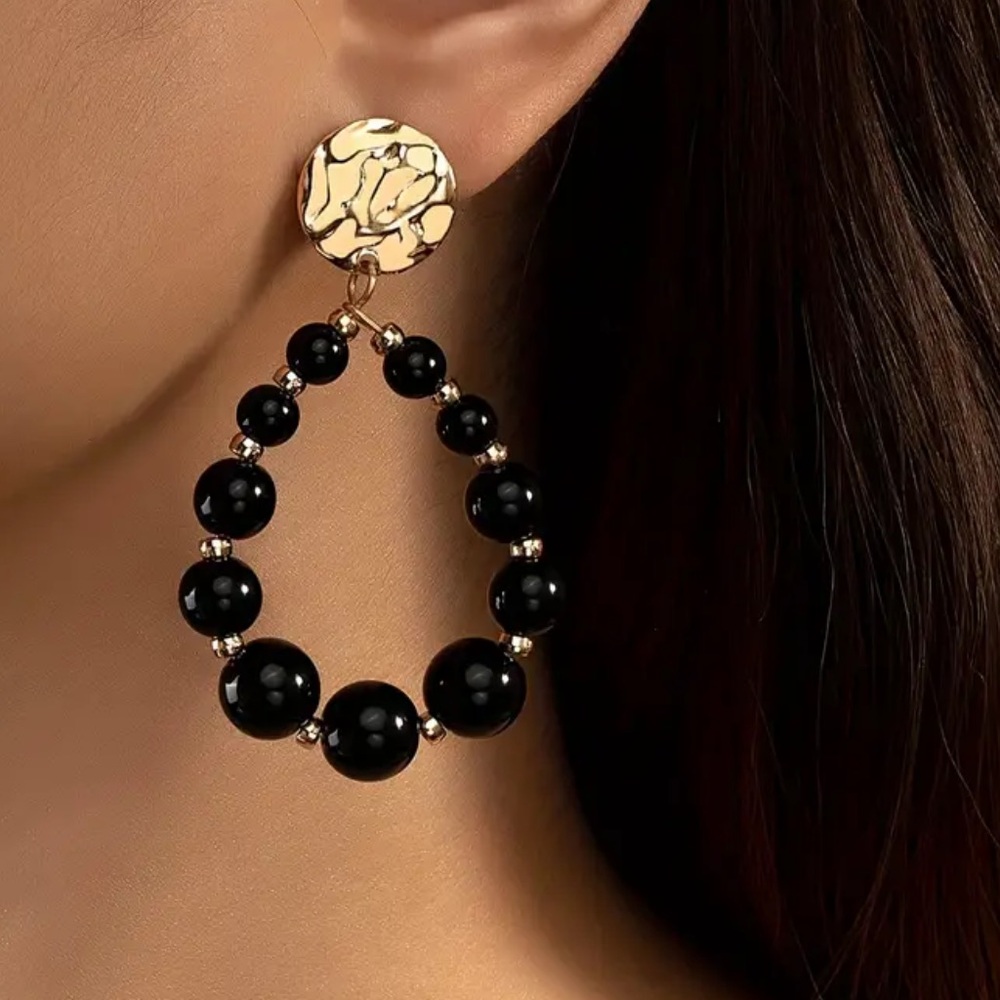 NEW Waterdrop shape Hollow Dark Breaded Pearl Elegant Summer Gold Earrings